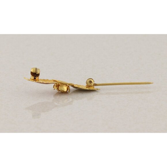 Pin 10k Black Hills Gold Flower and Leaf Design Pin Brooch 1/4" x 1 1/8" - Picture 7 of 10